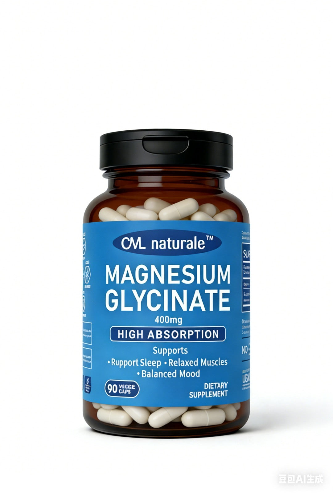 CML naturale magnesium glycinate 400mg supplement bottle high absorption 90 capsules