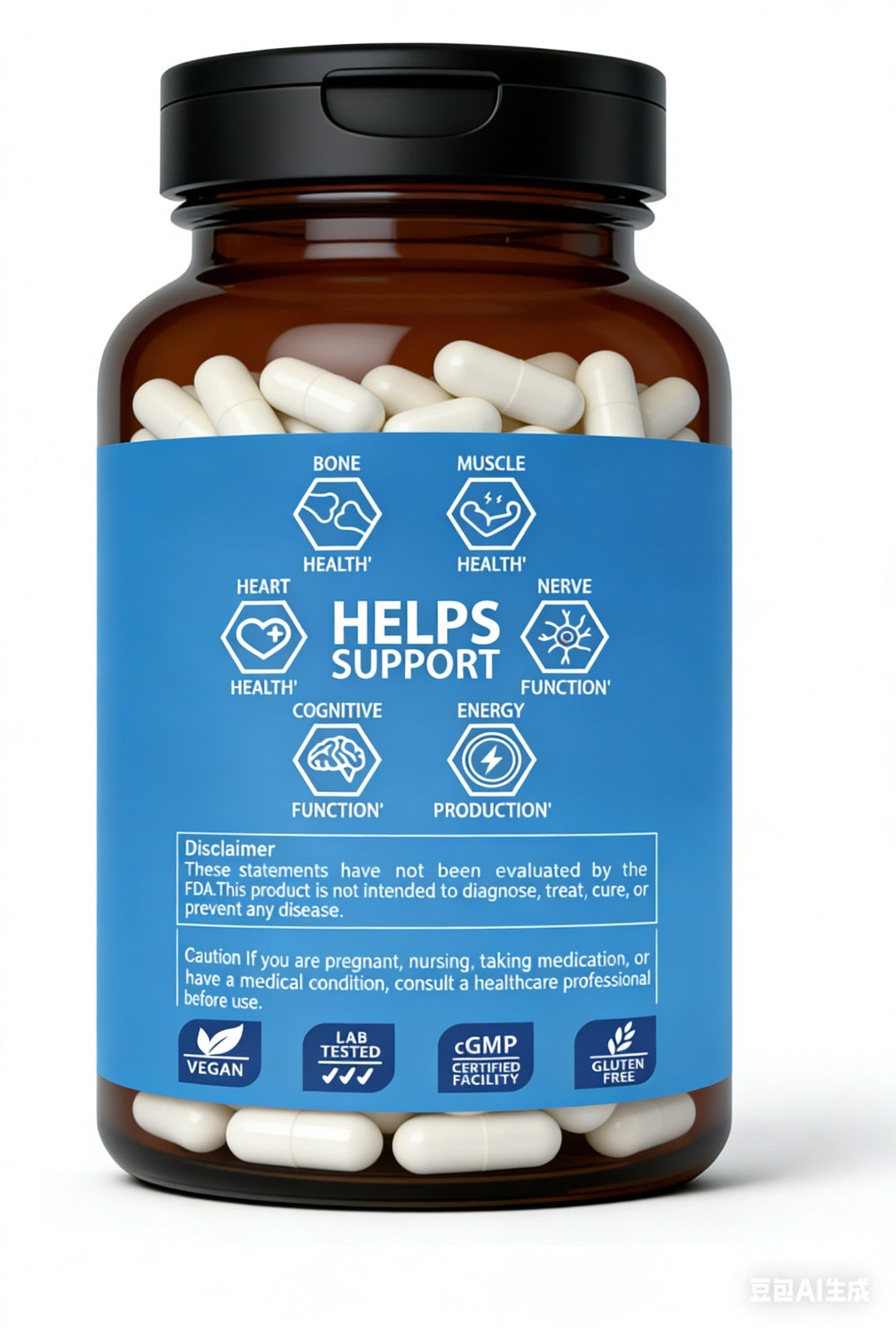 Magnesium glycinate supplement label showing benefits and product details 400mg capsules